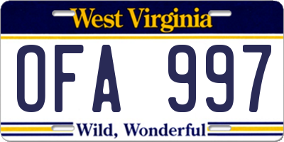 WV license plate OFA997