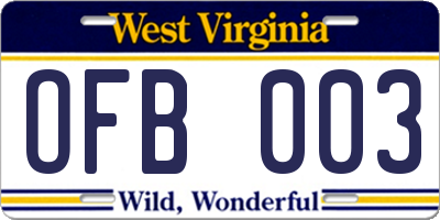 WV license plate OFB003