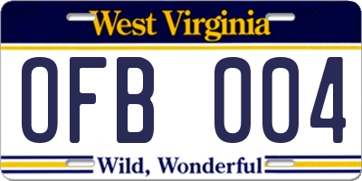 WV license plate OFB004