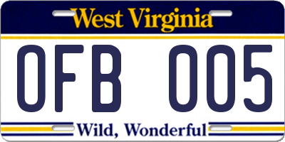 WV license plate OFB005