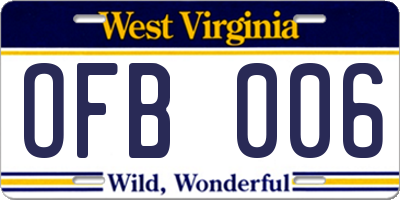 WV license plate OFB006