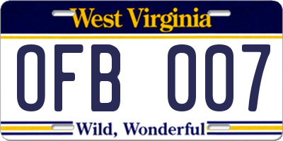 WV license plate OFB007