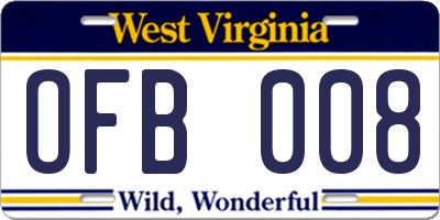WV license plate OFB008