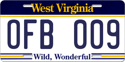 WV license plate OFB009