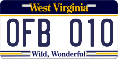 WV license plate OFB010
