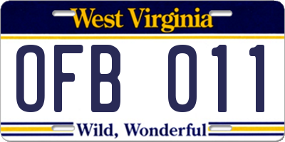 WV license plate OFB011