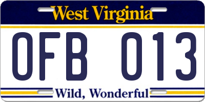 WV license plate OFB013