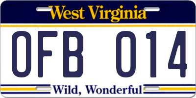 WV license plate OFB014
