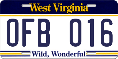 WV license plate OFB016