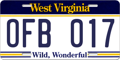 WV license plate OFB017