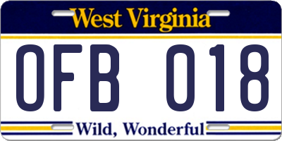 WV license plate OFB018