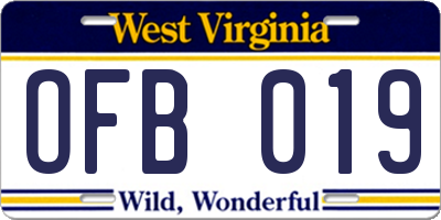 WV license plate OFB019
