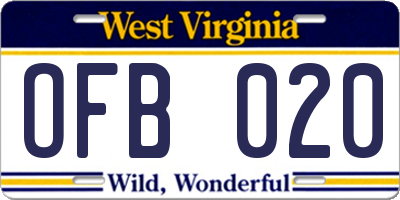 WV license plate OFB020