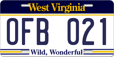WV license plate OFB021