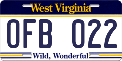 WV license plate OFB022