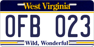 WV license plate OFB023