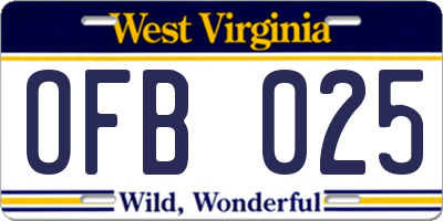 WV license plate OFB025