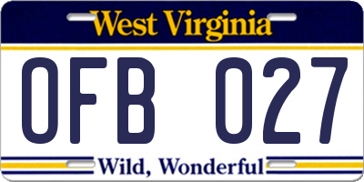 WV license plate OFB027