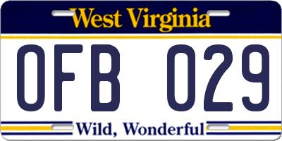 WV license plate OFB029