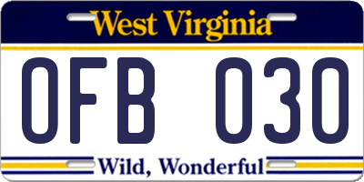 WV license plate OFB030