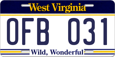 WV license plate OFB031
