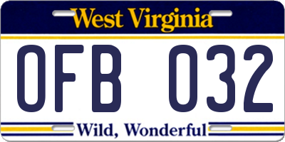 WV license plate OFB032