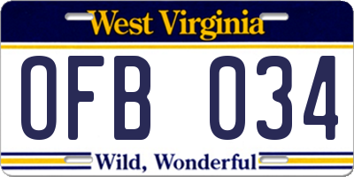 WV license plate OFB034