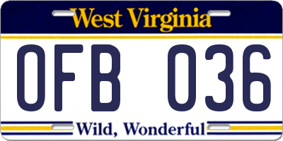WV license plate OFB036