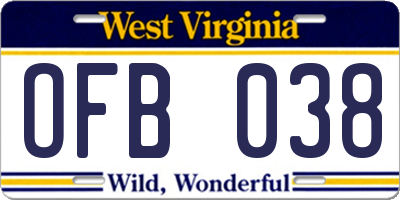 WV license plate OFB038