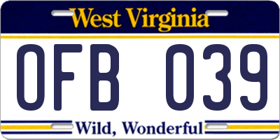 WV license plate OFB039