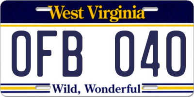 WV license plate OFB040