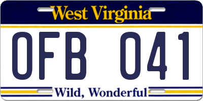 WV license plate OFB041