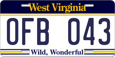 WV license plate OFB043