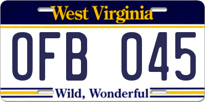 WV license plate OFB045