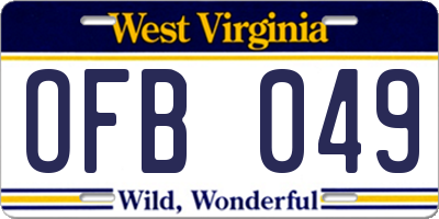 WV license plate OFB049
