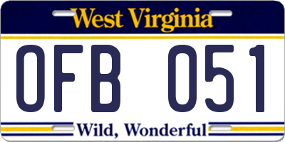 WV license plate OFB051