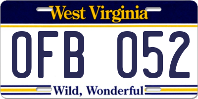 WV license plate OFB052
