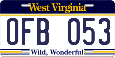 WV license plate OFB053