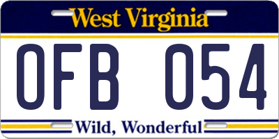 WV license plate OFB054