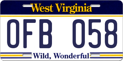 WV license plate OFB058