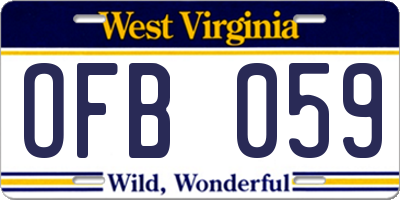 WV license plate OFB059