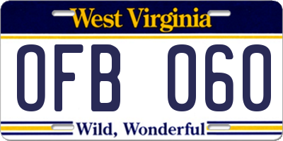 WV license plate OFB060