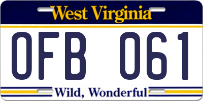 WV license plate OFB061