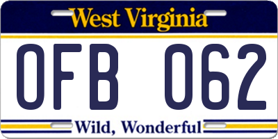 WV license plate OFB062
