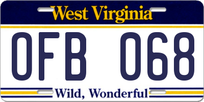 WV license plate OFB068
