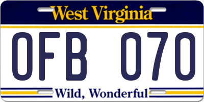 WV license plate OFB070