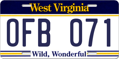 WV license plate OFB071