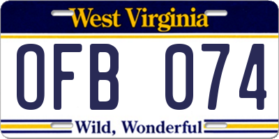 WV license plate OFB074
