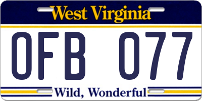 WV license plate OFB077