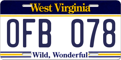 WV license plate OFB078